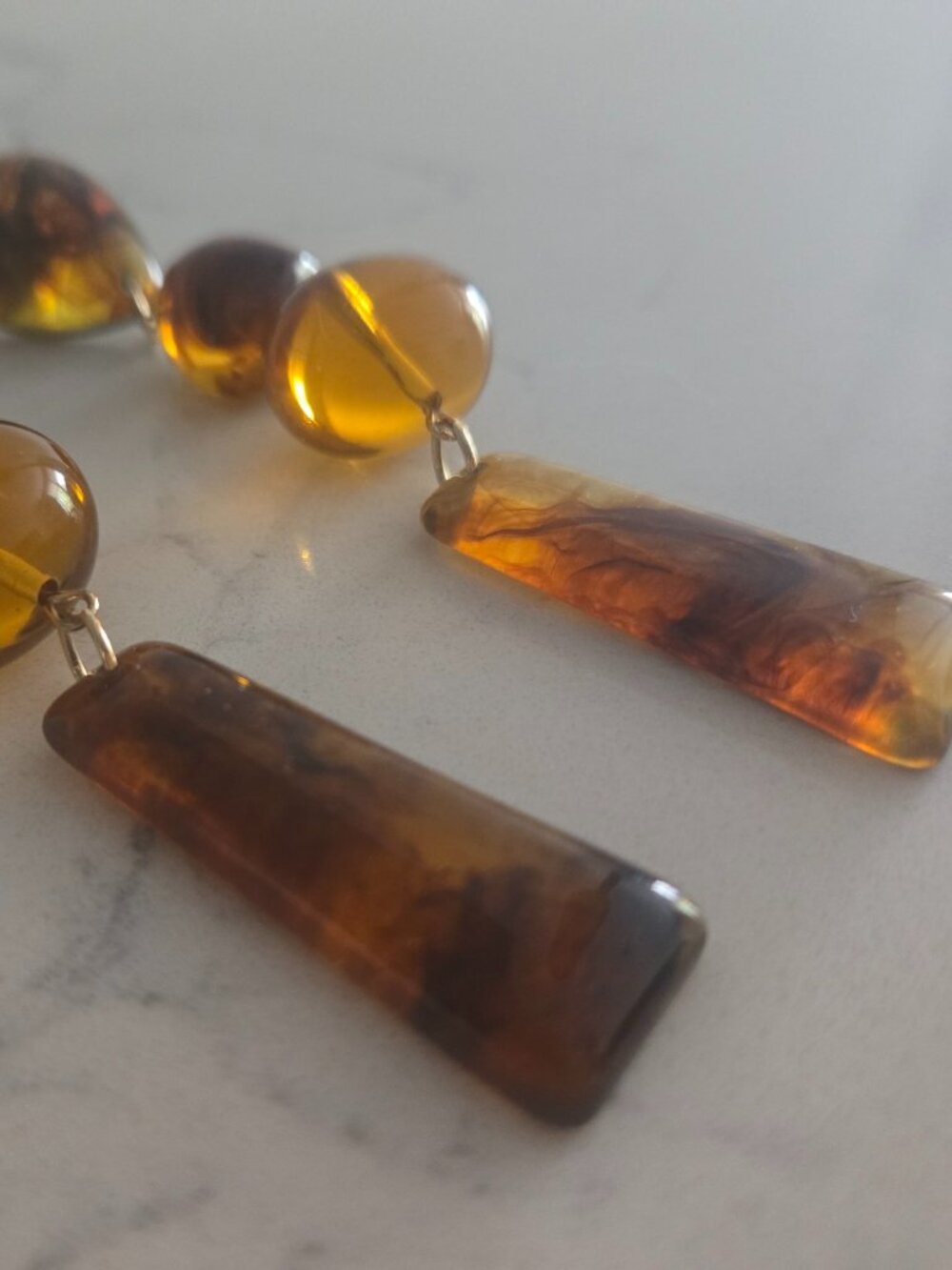 Faux Amber Lucite Statement Dangle Earrings